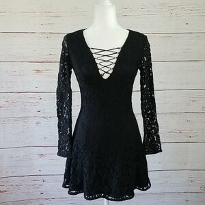 H&M // lace up lace sleeve mini dress